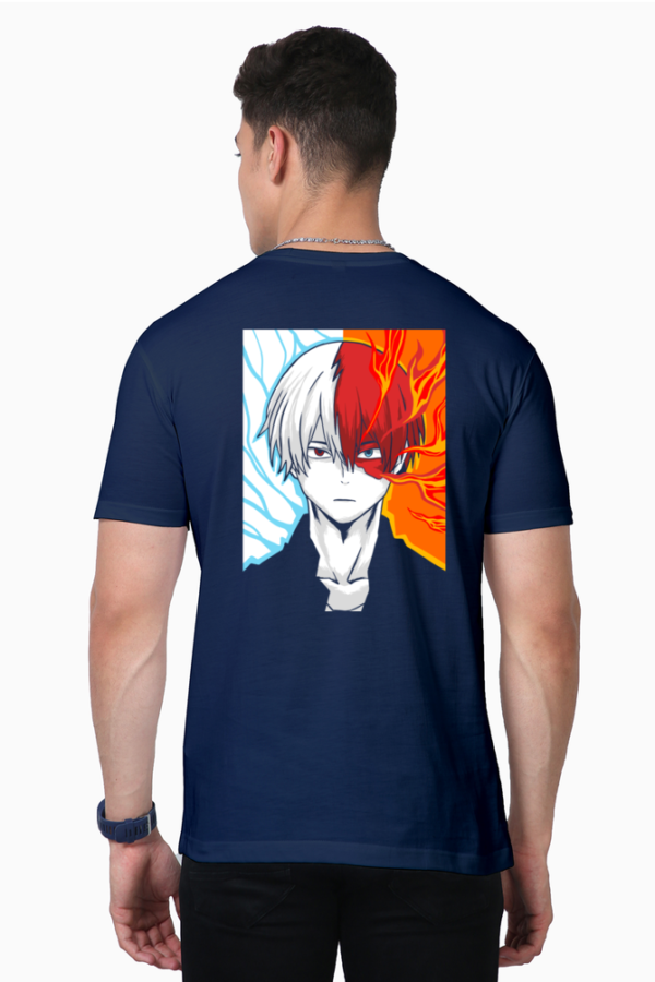 Unisex Supima cotton t-shirt featuring front and back Shoto Todoroki print from My Hero Academia.